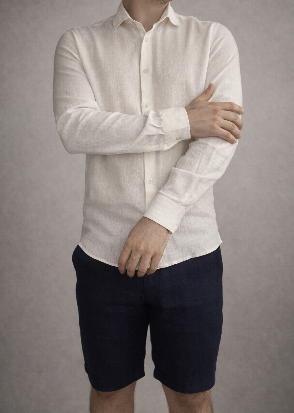 Camisa Botão Longa - Linho Puro - Off White