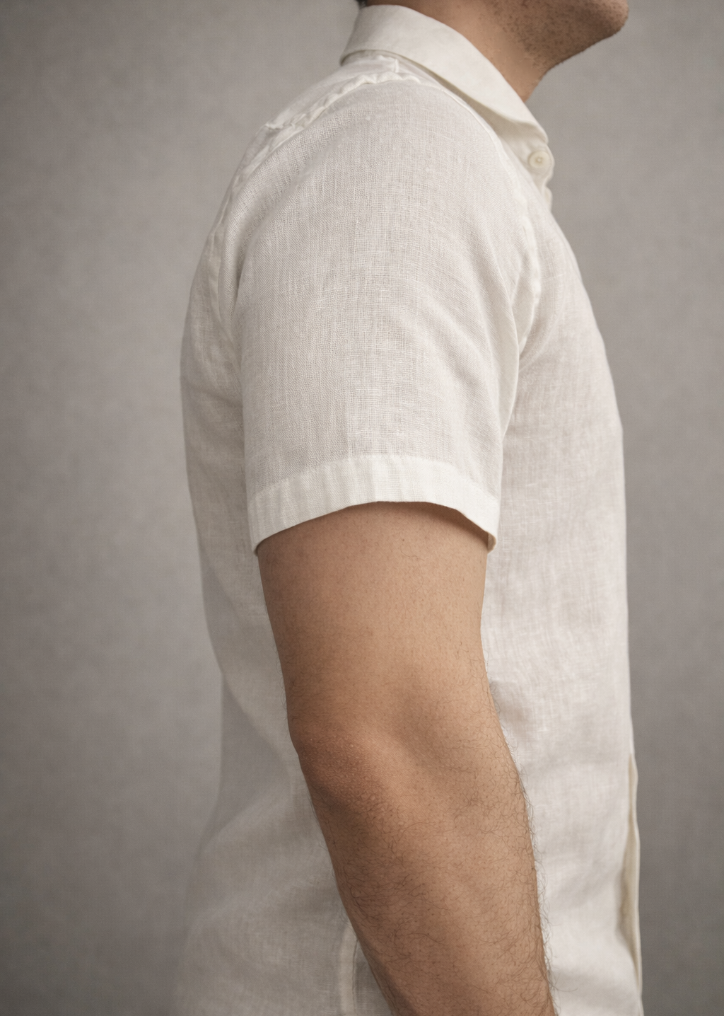 Camisa Botão Curta - Linho Puro - Off White