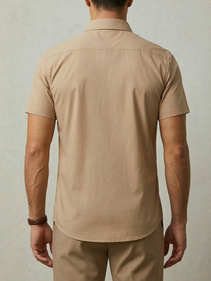 Camisa Botão Curta - Algodão Misto - Bronze