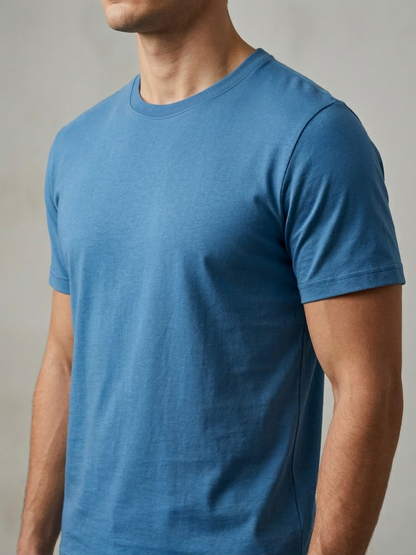 T-SHIRT - Manga Tradicional - 100% Algodão - Azul