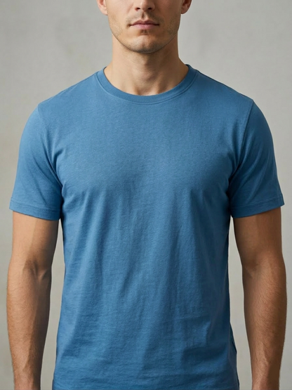 T-SHIRT - Manga Tradicional - 100% Algodão - Azul
