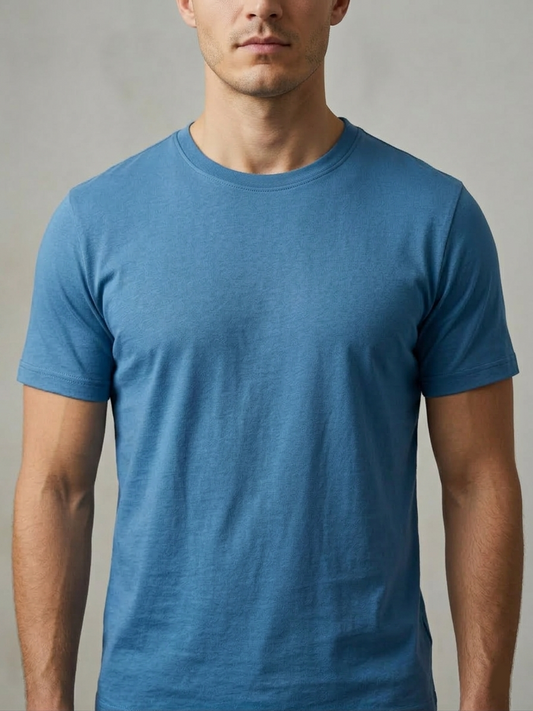 T-SHIRT - Manga Tradicional - 100% Algodão - Azul