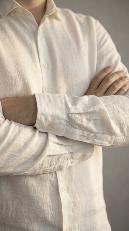 Camisa Botão Longa - Linho Puro - Off White
