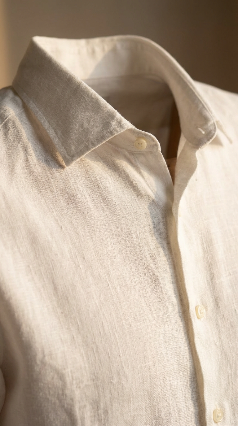 Camisa Botão Curta - Linho Puro - Off White