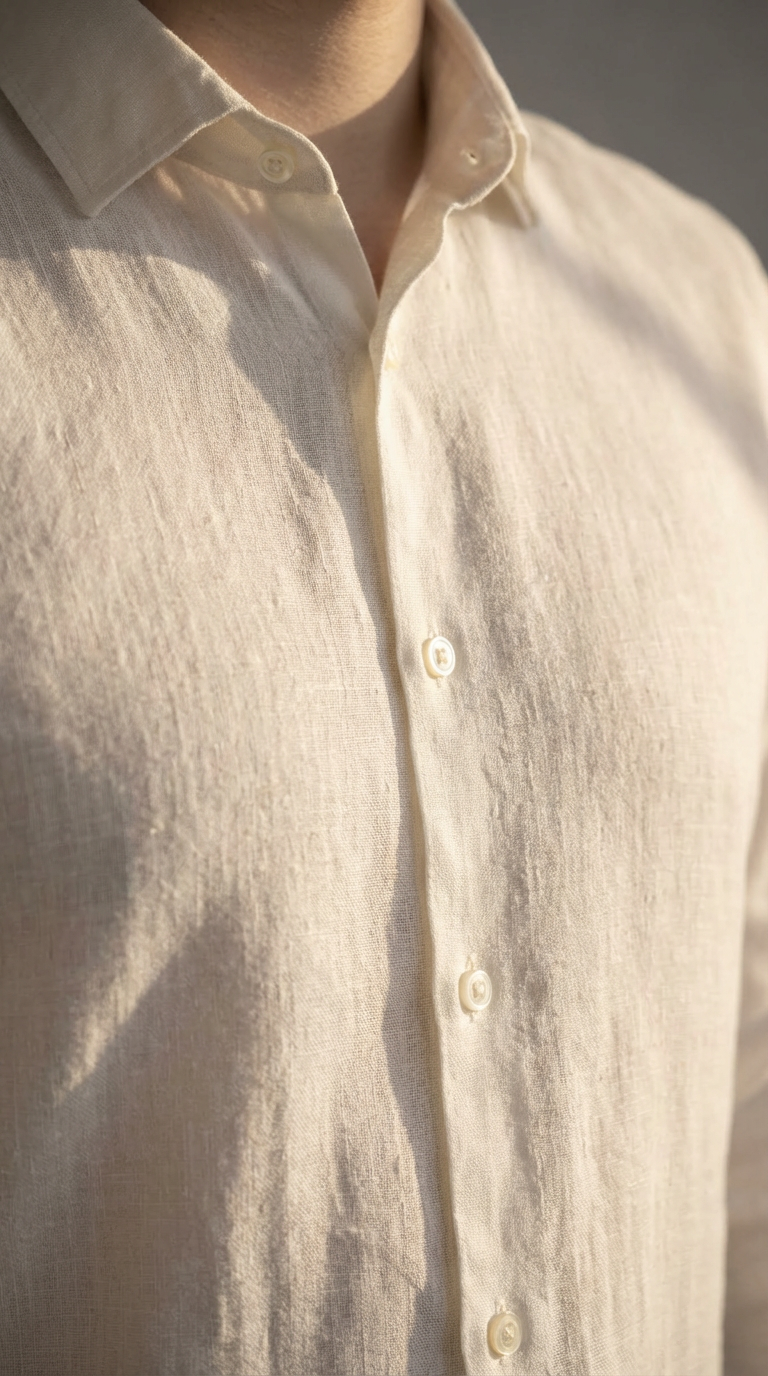 Camisa Botão Longa - Linho Puro - Off White