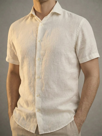 Camisa Botão Curta - Linho Puro - Off White