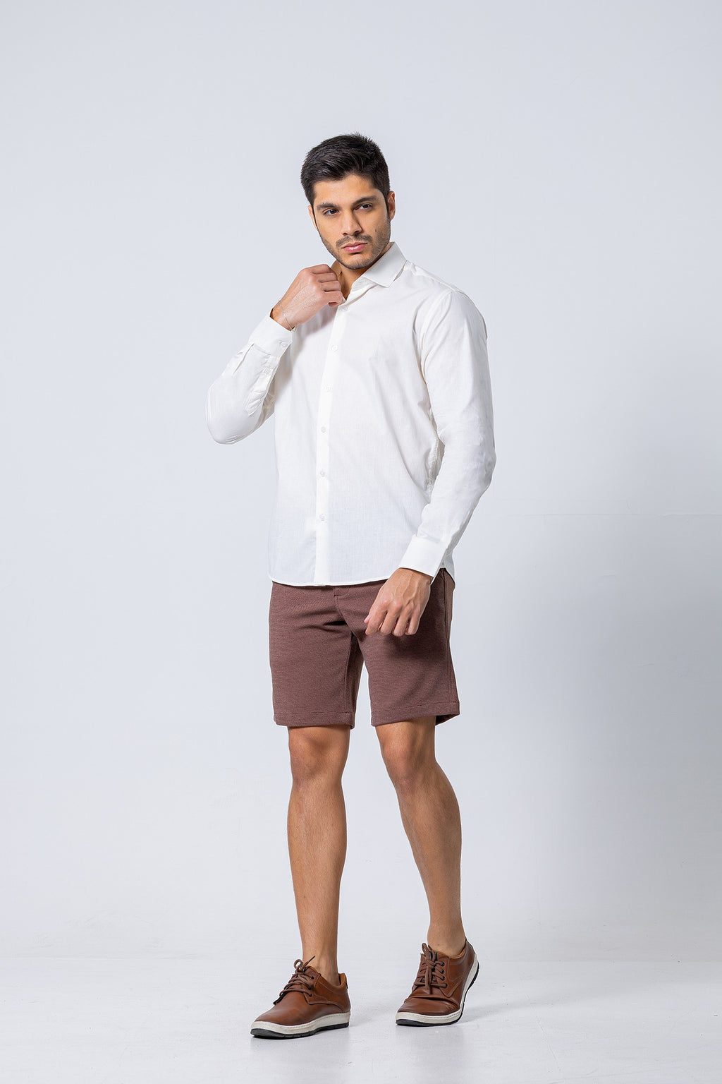 Camisa Botão Longa - Algodão Misto - Off-White