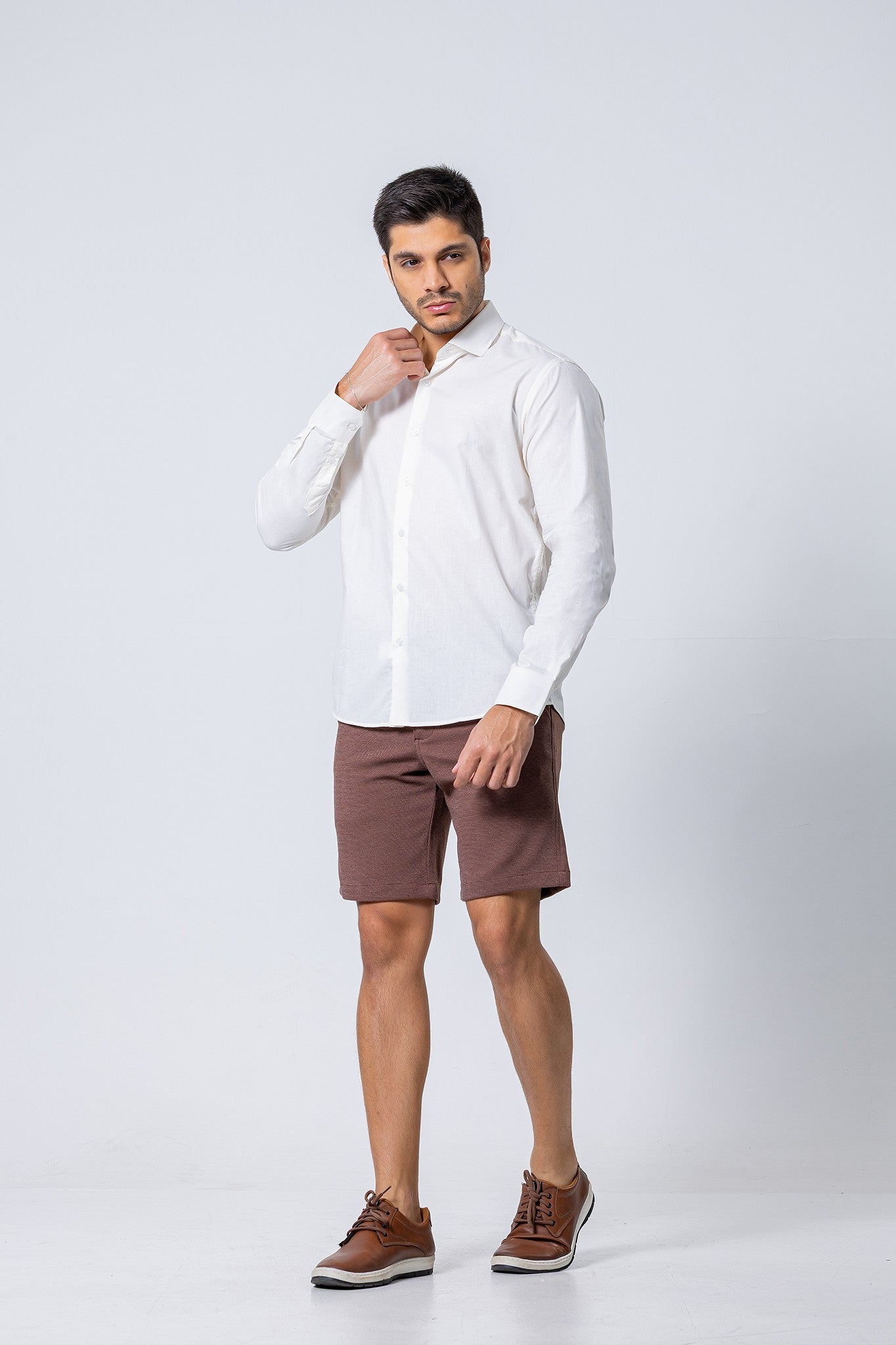 Camisa Botão Longa - Algodão Misto - Off-White