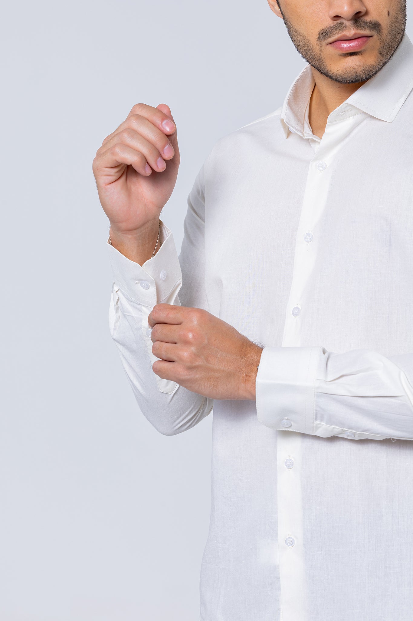 Camisa Botão Longa - Algodão Misto - Off-White