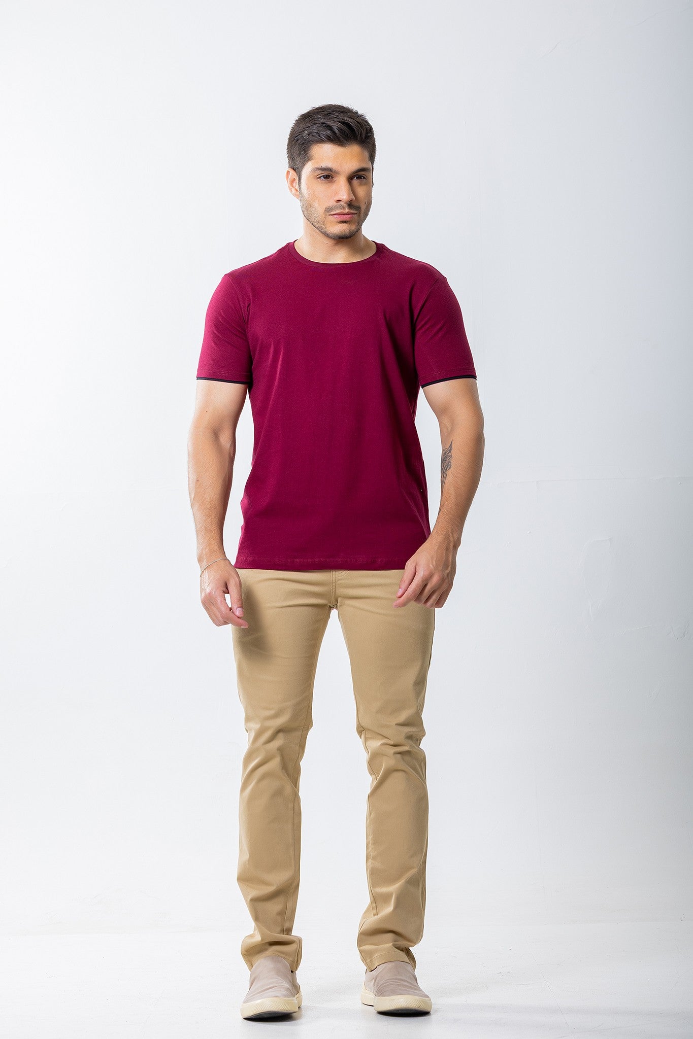 T-SHIRT - Manga Dupla – 100% Algodão - Vinho