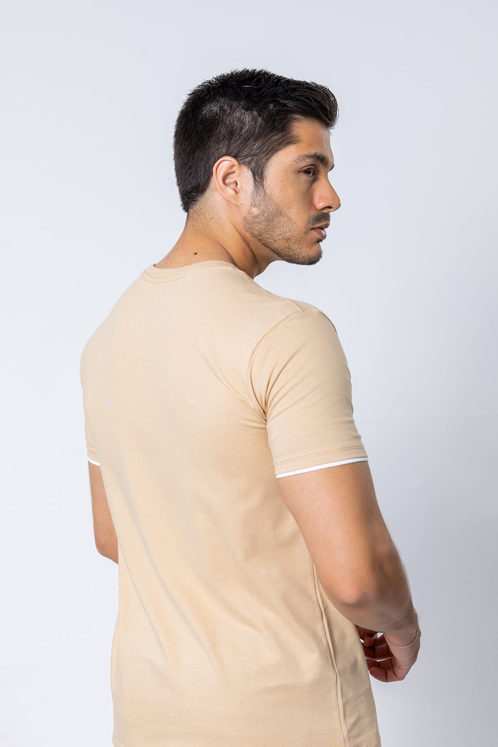 T-SHIRT - Manga Dupla - 100% Algodão - Bege