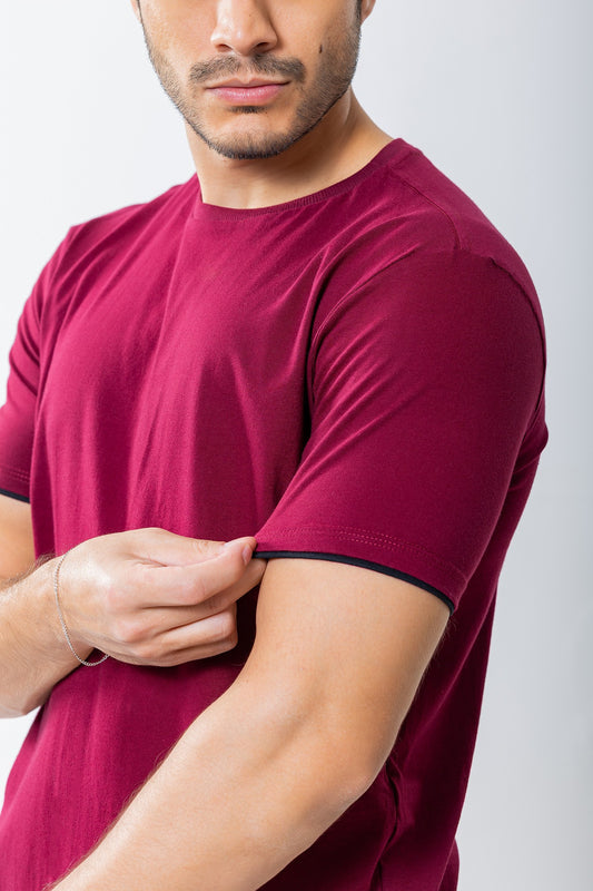 T-SHIRT - Manga Dupla – 100% Algodão - Vinho