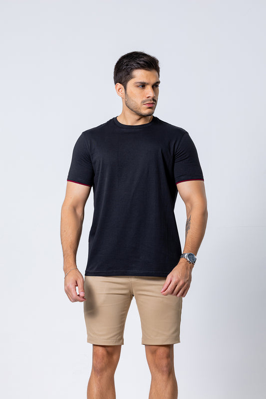 T-SHIRT - Manga Dupla – 100% Algodão - Preto