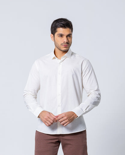 Camisa Botão Longa - Algodão Misto - Off-White