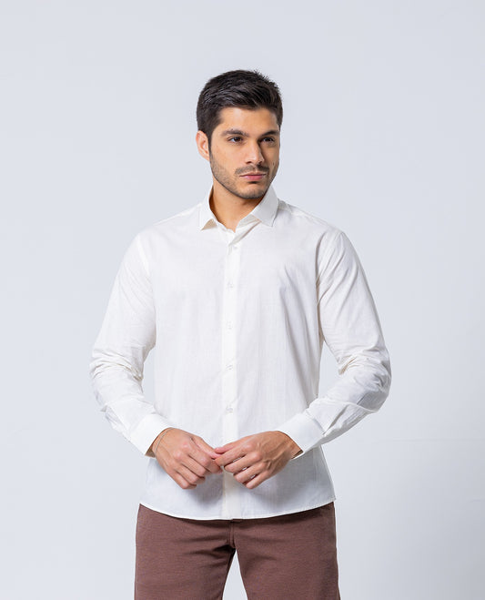 Camisa Botão Longa - Algodão Misto - Off-White