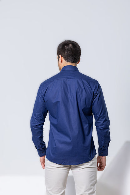 Camisa Botão Longa - 230 Fios - Azul Marinho